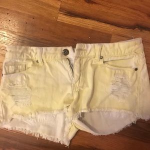 Yellow denim shorts